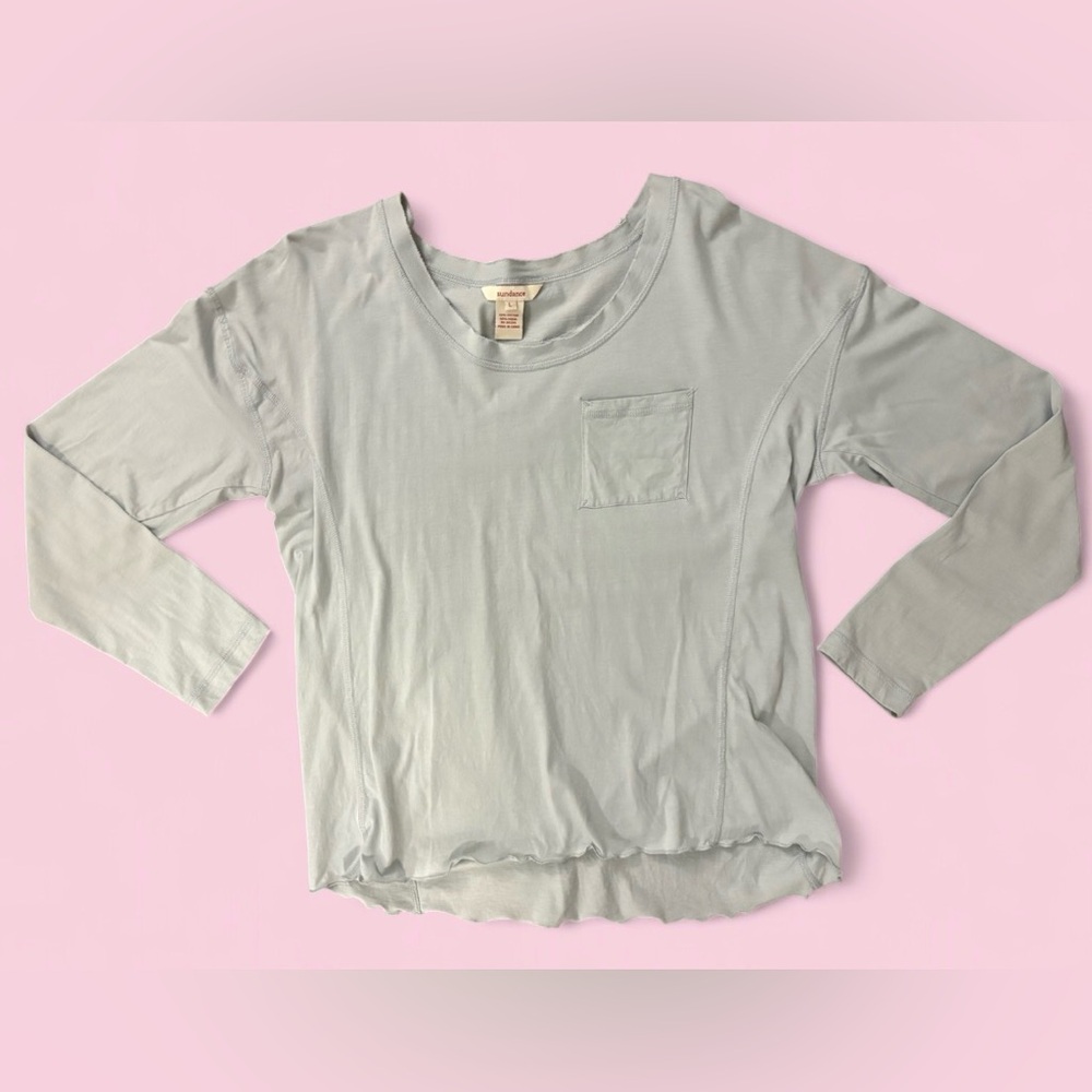 Sundance Light Blue Long Sleeve Modal Blend Pocket Top Size L